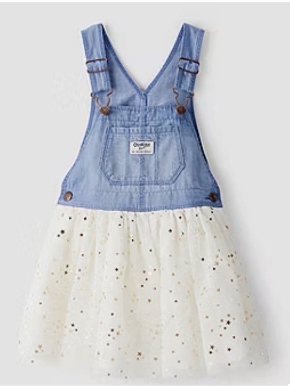 NWT OshKosh B'gosh Blue Denim Overall Dress with Cream Star Tulle Skirt